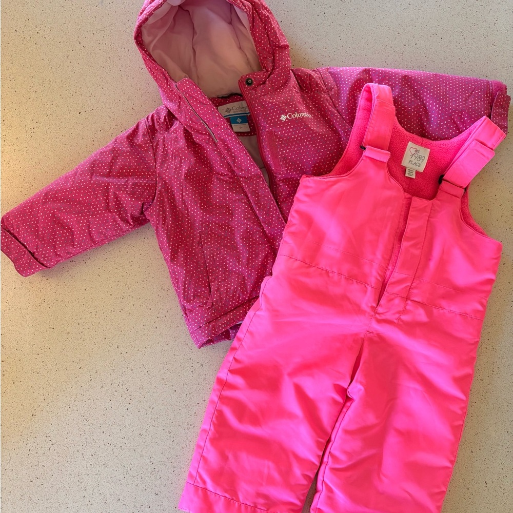 Columbia Pink Dot Jacket and Snowsuit Set